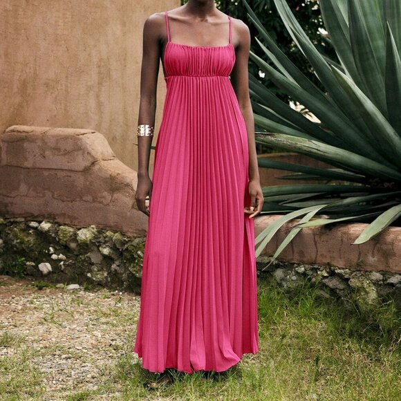 Hot Pink Fuchsia Bohemian Women's Sleeveless Spaghetti Strap Mini Dress - Picture 8 of 9